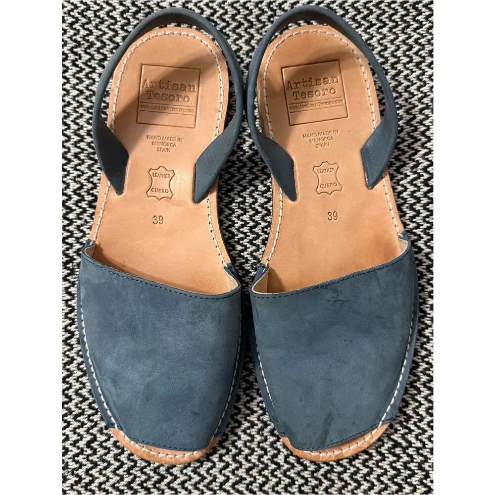 Artisan Tesoro Denim Blue Leather Avarca Sandals - Menorca Style